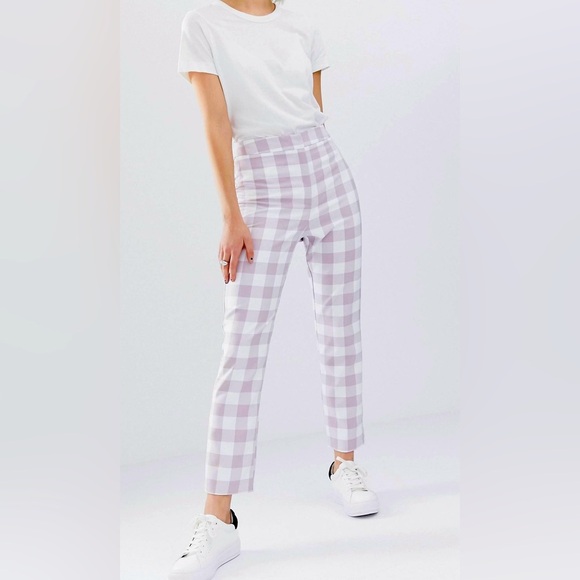 NWT Asos  Design Lavender & White Gingham Slim Suit Pants Women Size 10 US - Picture 1 of 10